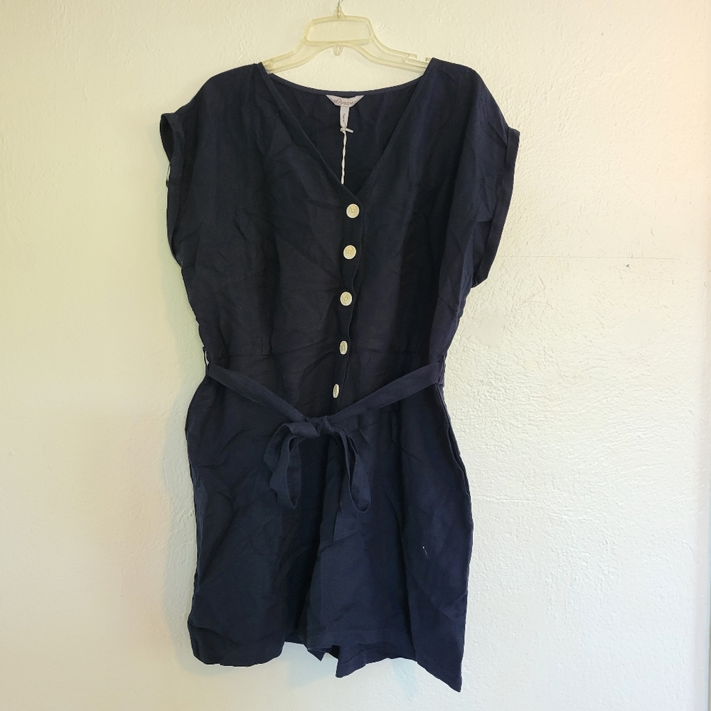 NWT Bravissimo Navy Blue Linen Mix Playsuit Dress Size 14 US/18 UK